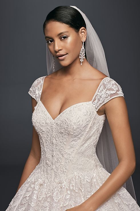 Grand Lace Ball Gown with Beaded Cap Sleeves Image 3