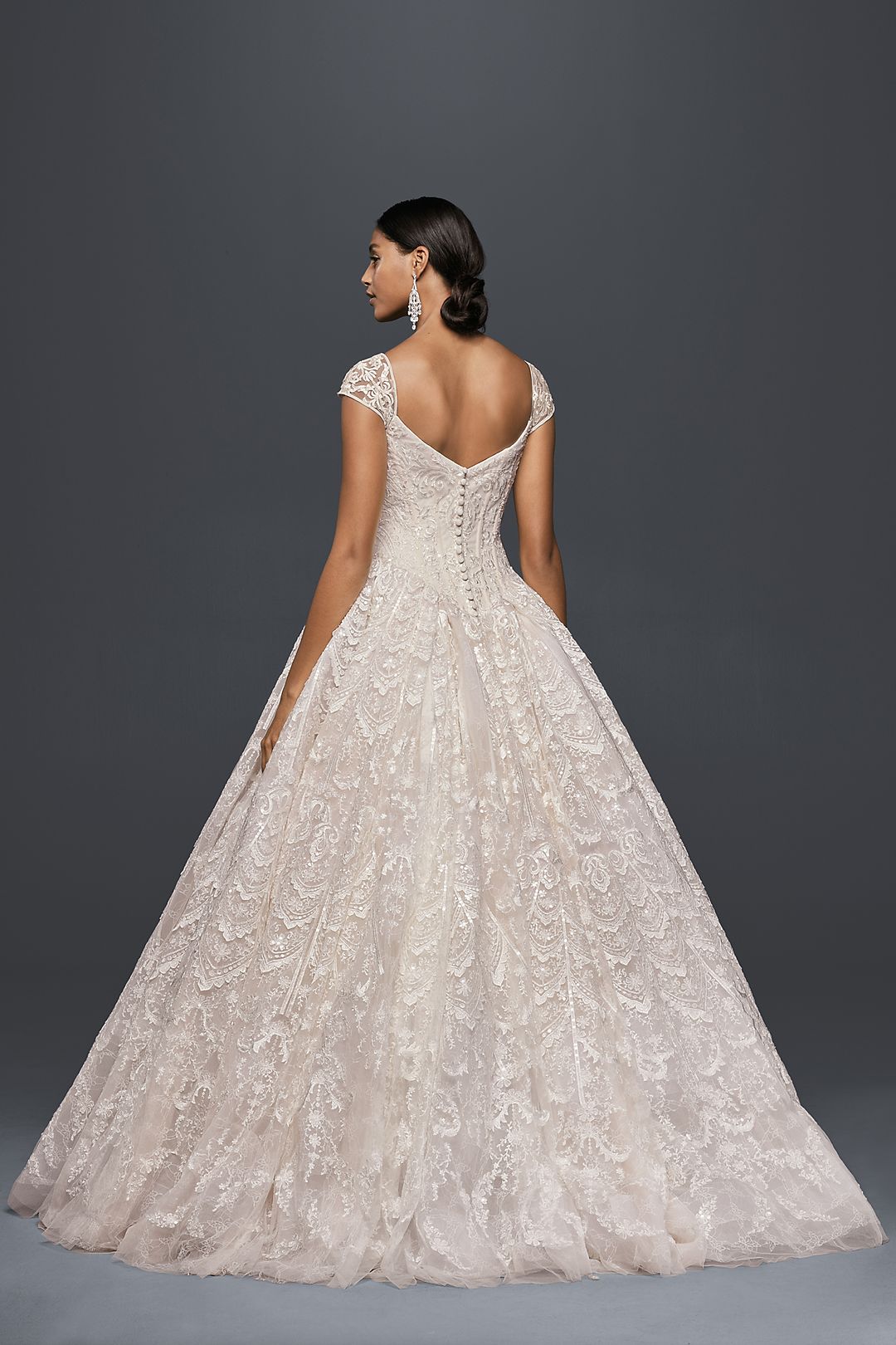 Grand Lace Ball Gown with Beaded Cap Sleeves Image 2