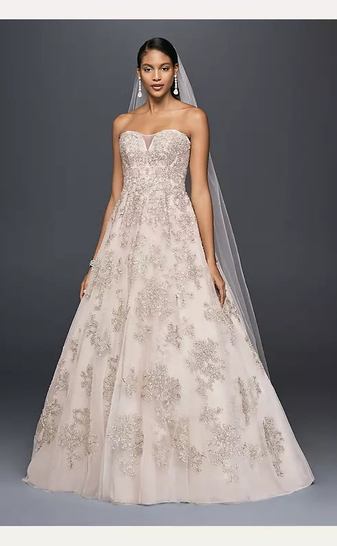 Metallic Lace Applique A-Line Wedding Dress Image 1