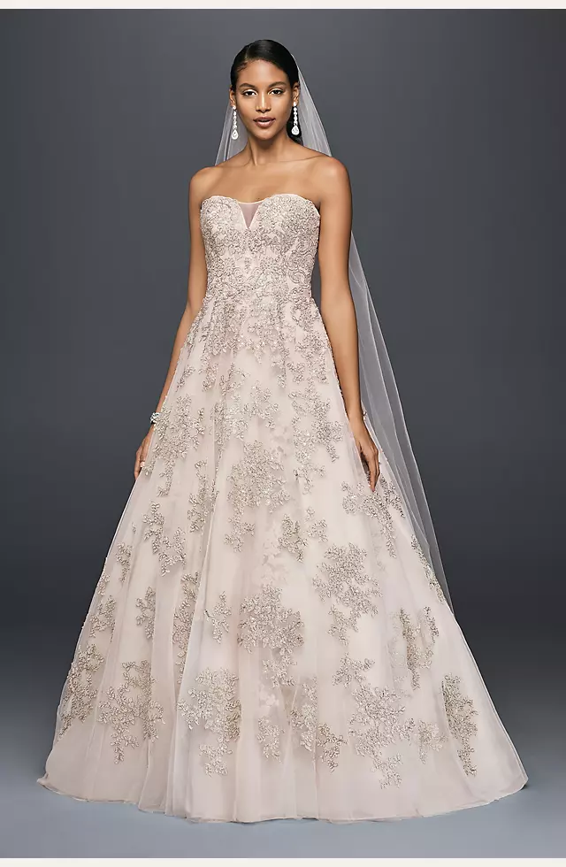 Metallic Lace Applique A-Line Wedding Dress Image
