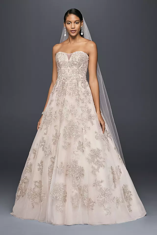 Metallic Lace Applique A-Line Wedding Dress Image