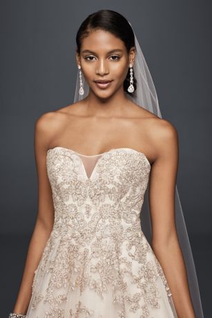 Metallic Lace Applique A-Line Wedding Dress | David's Bridal