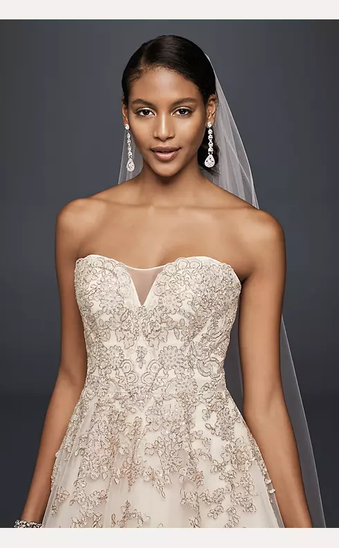Metallic Lace Applique A-Line Wedding Dress Image 3