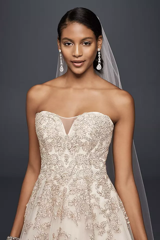 Metallic Lace Applique A-Line Wedding Dress Image 3