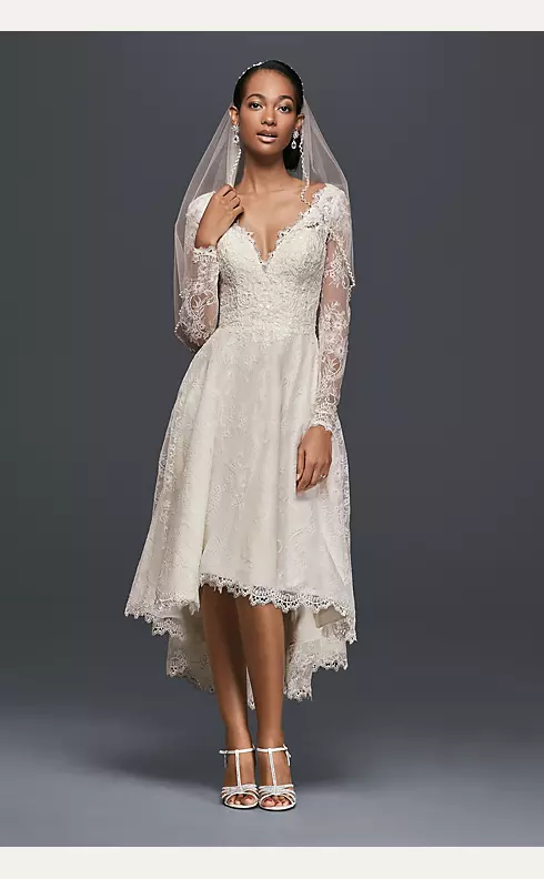 High-Low Chantilly Lace Wedding Dress Image 1