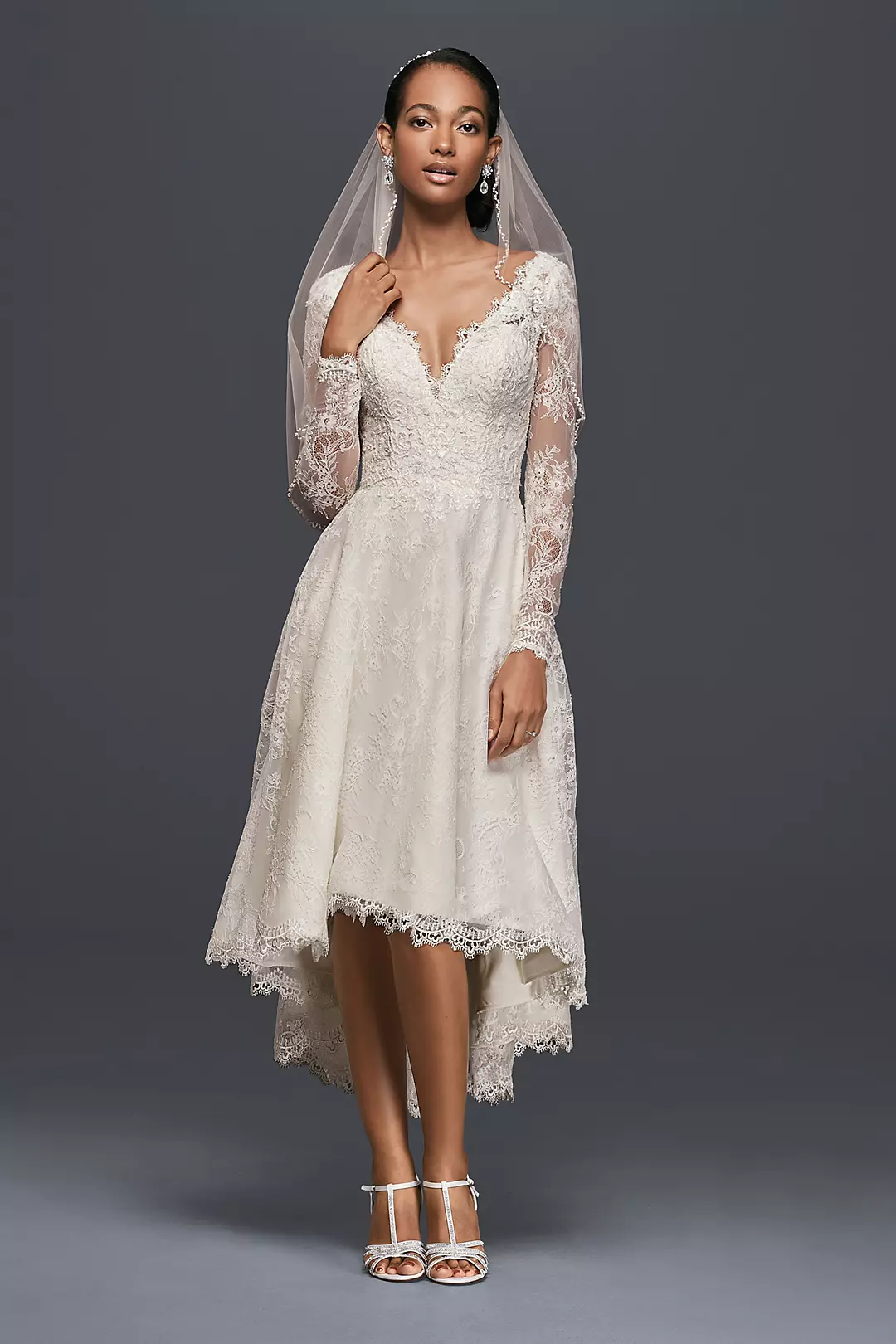 High-Low Chantilly Lace Wedding Dress Image