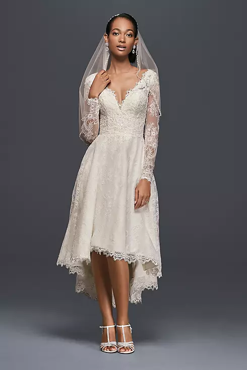 High-Low Chantilly Lace Wedding Dress Image 1