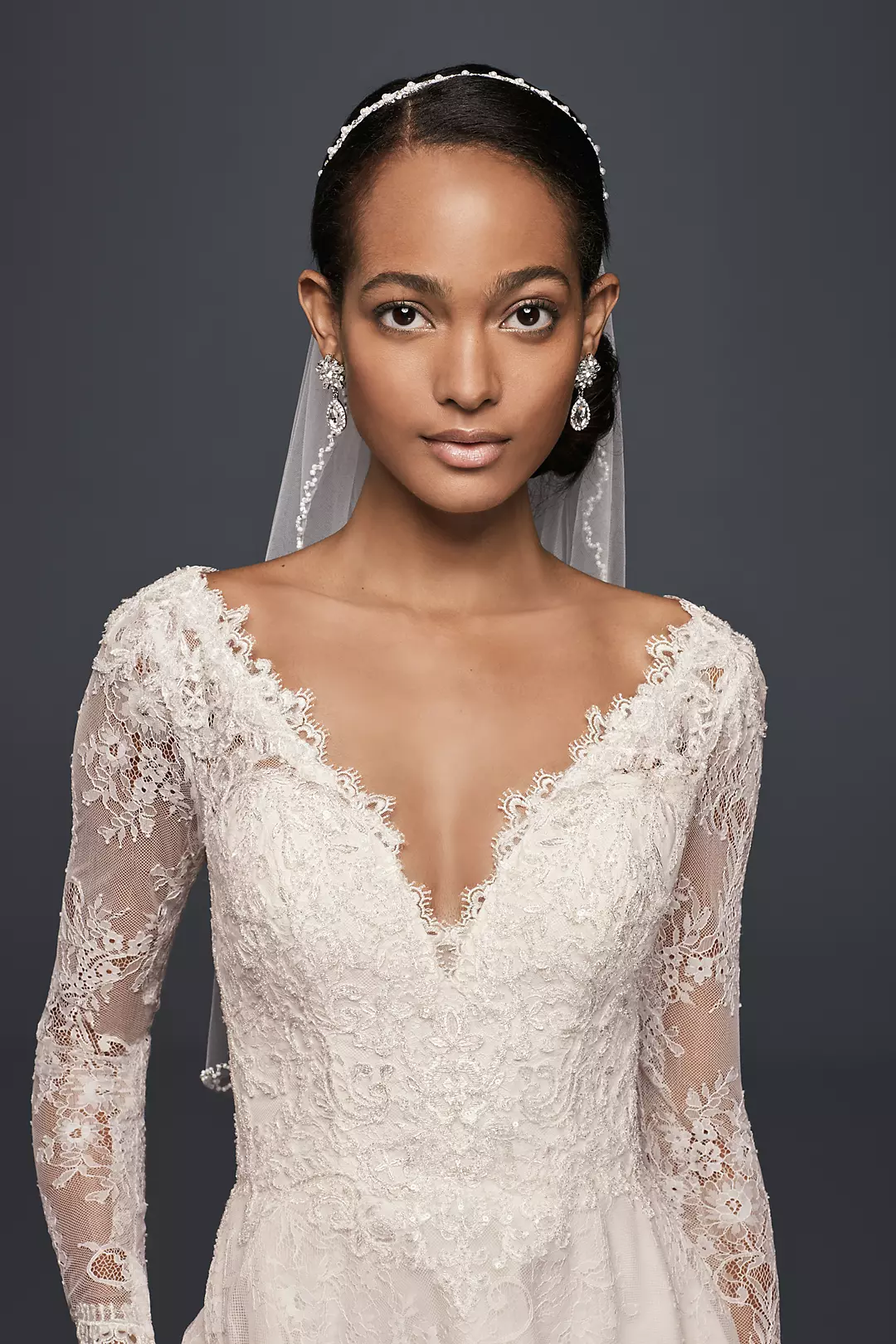 High-Low Chantilly Lace Wedding Dress Image 3
