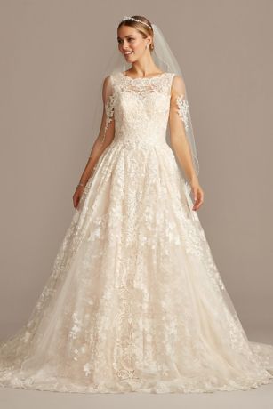 Beaded Lace Wedding Dress with Pleated Skirt | David's Bridal