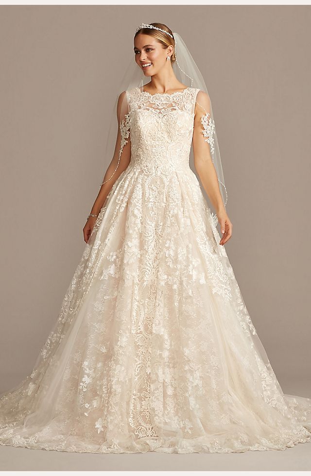 Beaded Lace Wedding Dress with Pleated Skirt | David's Bridal