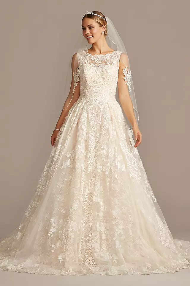 Beaded Lace Wedding Dress with Pleated Skirt Image 1