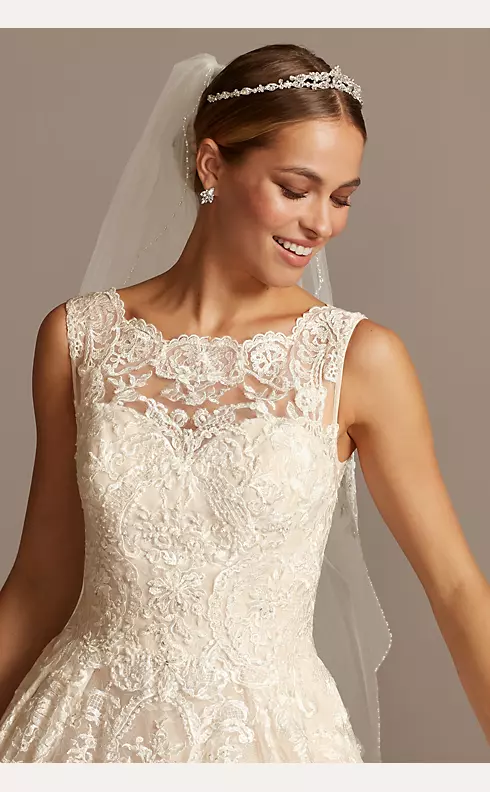 Beaded Lace Wedding Dress with Pleated Skirt Image 3