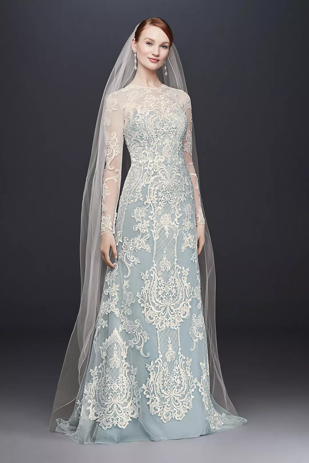Illusion Lace Long-Sleeve Sheath Wedding Dress Image
