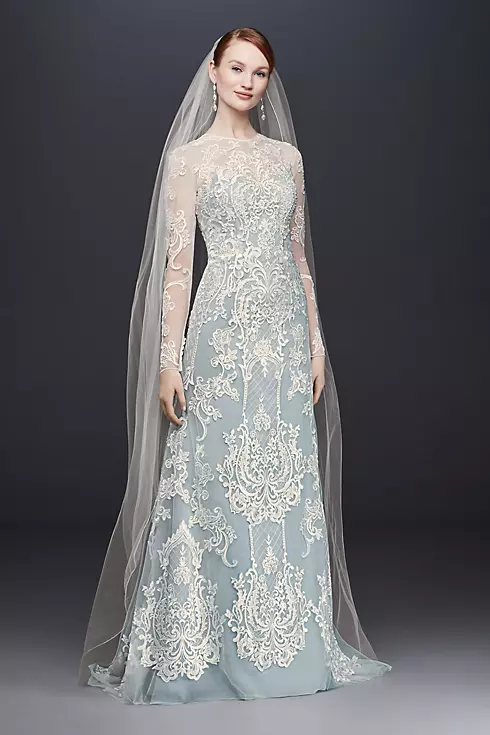 Illusion Lace Long-Sleeve Sheath Wedding Dress Image 1