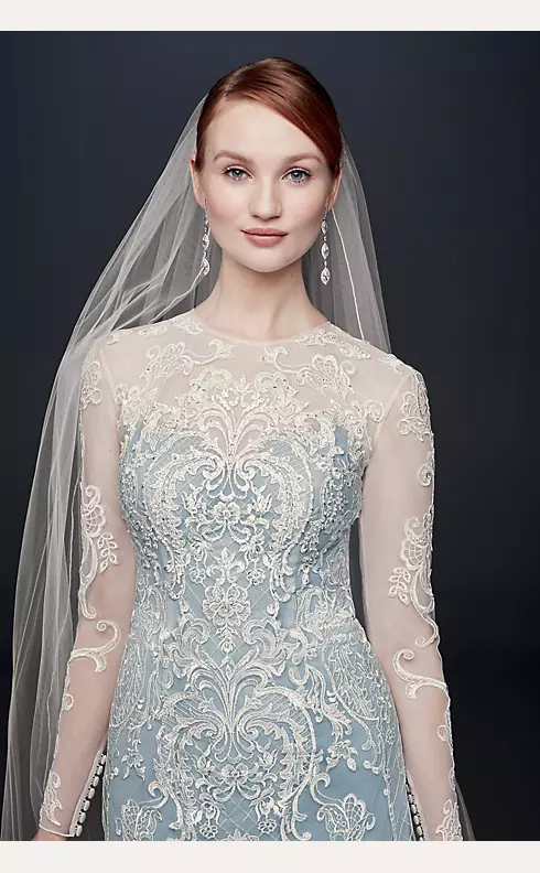 Illusion Lace Long-Sleeve Sheath Wedding Dress Image 3