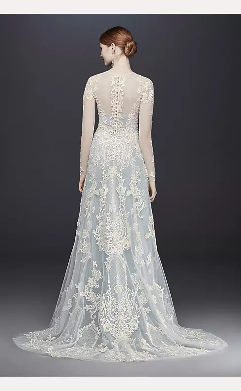 Illusion Lace Long-Sleeve Sheath Wedding Dress Image 2