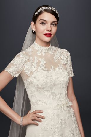 high neck short sleeve wedding dress