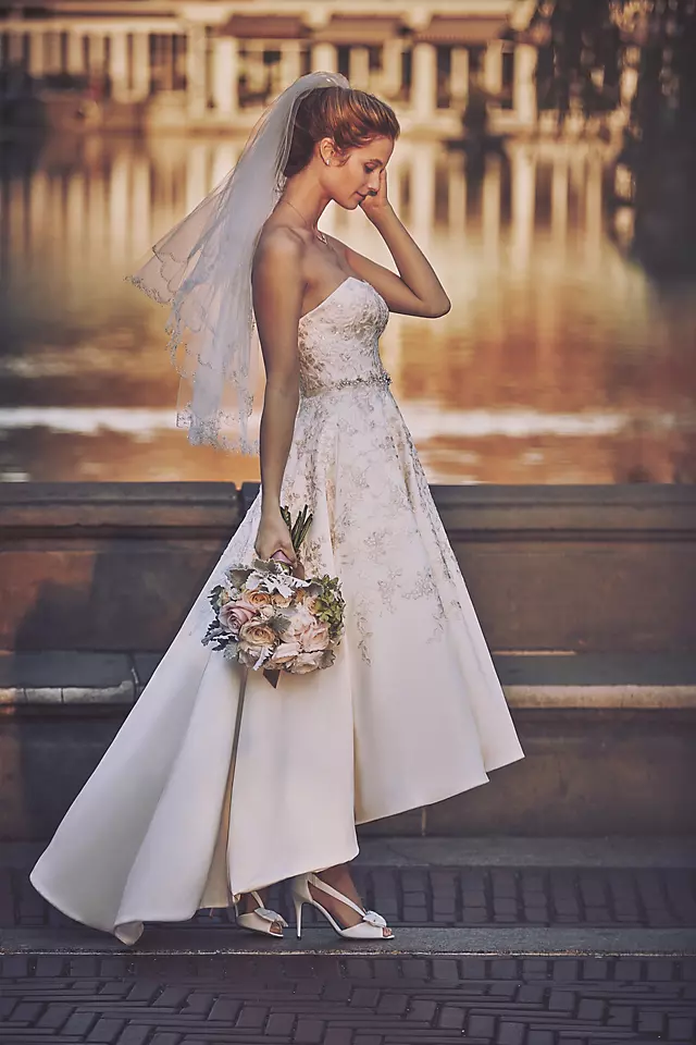 Embroidered Satin High-Low Wedding Dress Image 4