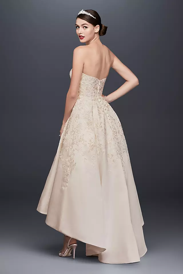 Embroidered Satin High-Low Wedding Dress Image 2