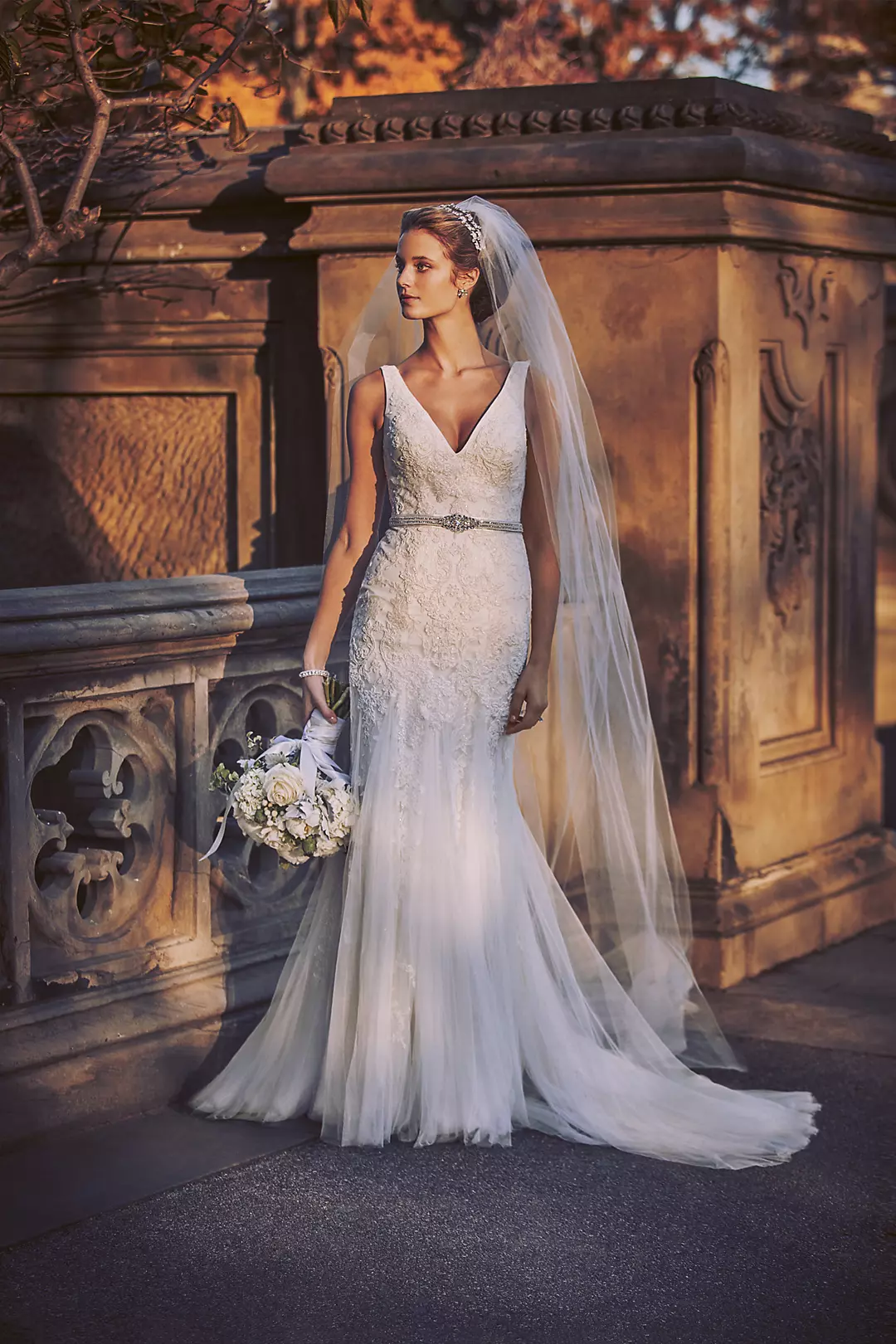 Pearl-Beaded V-Neck Mermaid Wedding Dress | David's Bridal Pearl-Beaded V-Neck Mermaid Wedding Dress | David's Bridal