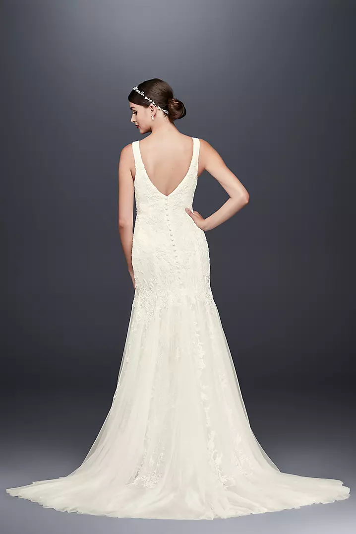 Pearl-Beaded V-Neck Mermaid Wedding Dress | David's Bridal Pearl-Beaded V-Neck Mermaid Wedding Dress | David's Bridal