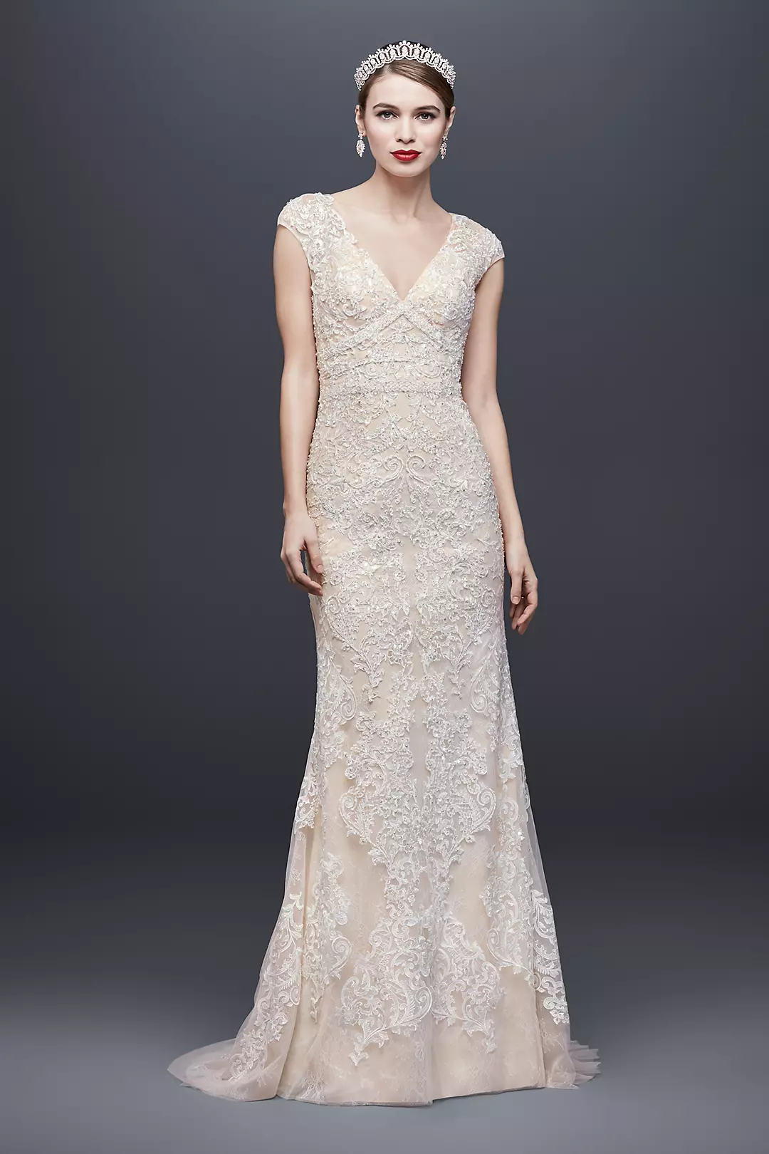 As-Is Cap Sleeve Plunging V-Neck Wedding Dress Image