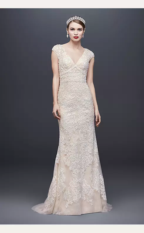 As-Is Cap Sleeve Plunging V-Neck Wedding Dress Image 1