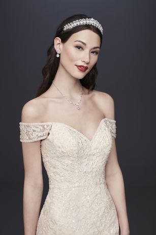 oleg cassini beaded lace wedding dress