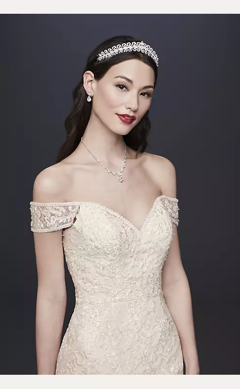 Oleg Cassini Lace Applique Mermaid Strapless Wedding Dress 4XLCWG912 14 Solid Ivory Missy - Solid Ivory, 14