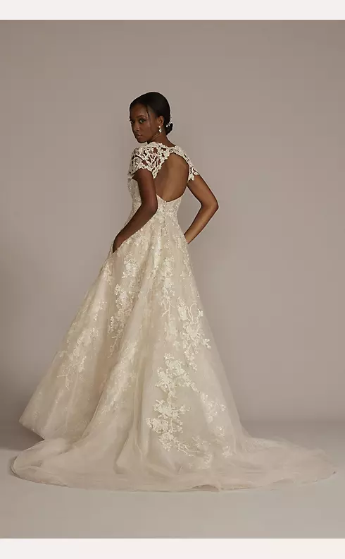 Lace Illusion Cap Sleeve Ball Gown Wedding Dress