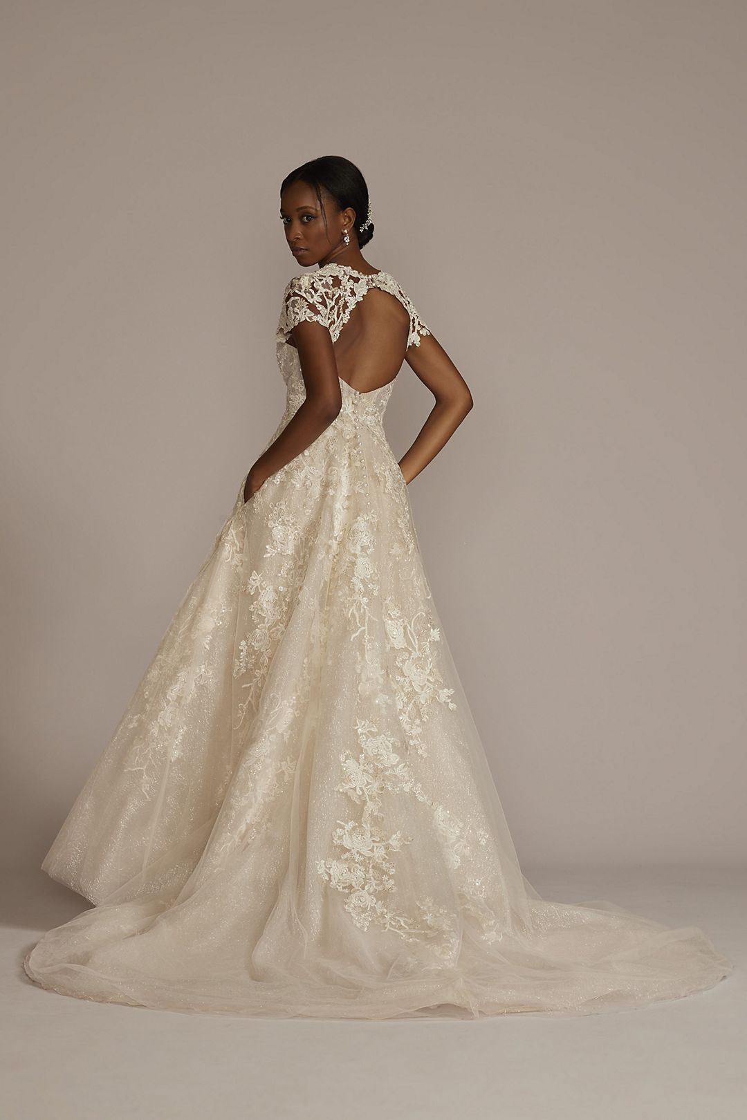 Lace Illusion Cap Sleeve Ball Gown Wedding Dress | David's Bridal