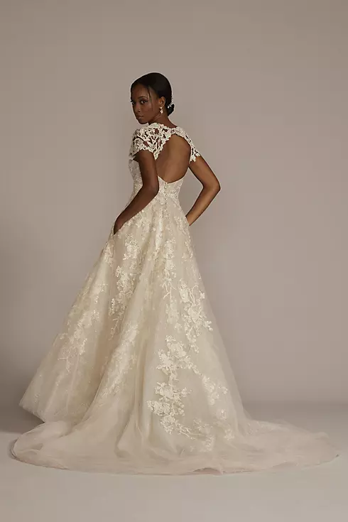 Lace Illusion Cap Sleeve Ball Gown Wedding Dress Image 2