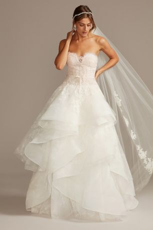 Printed Tulle Wedding Dress with Tiered Skirt