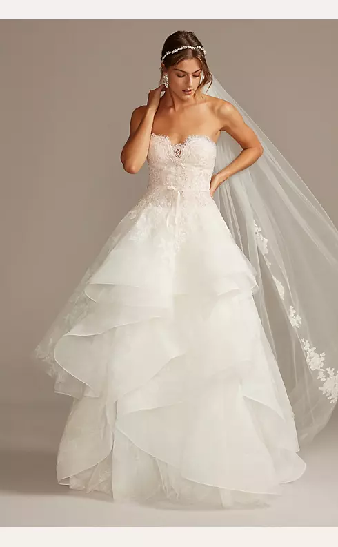Printed Tulle Wedding Dress with Tiered Skirt Image 1