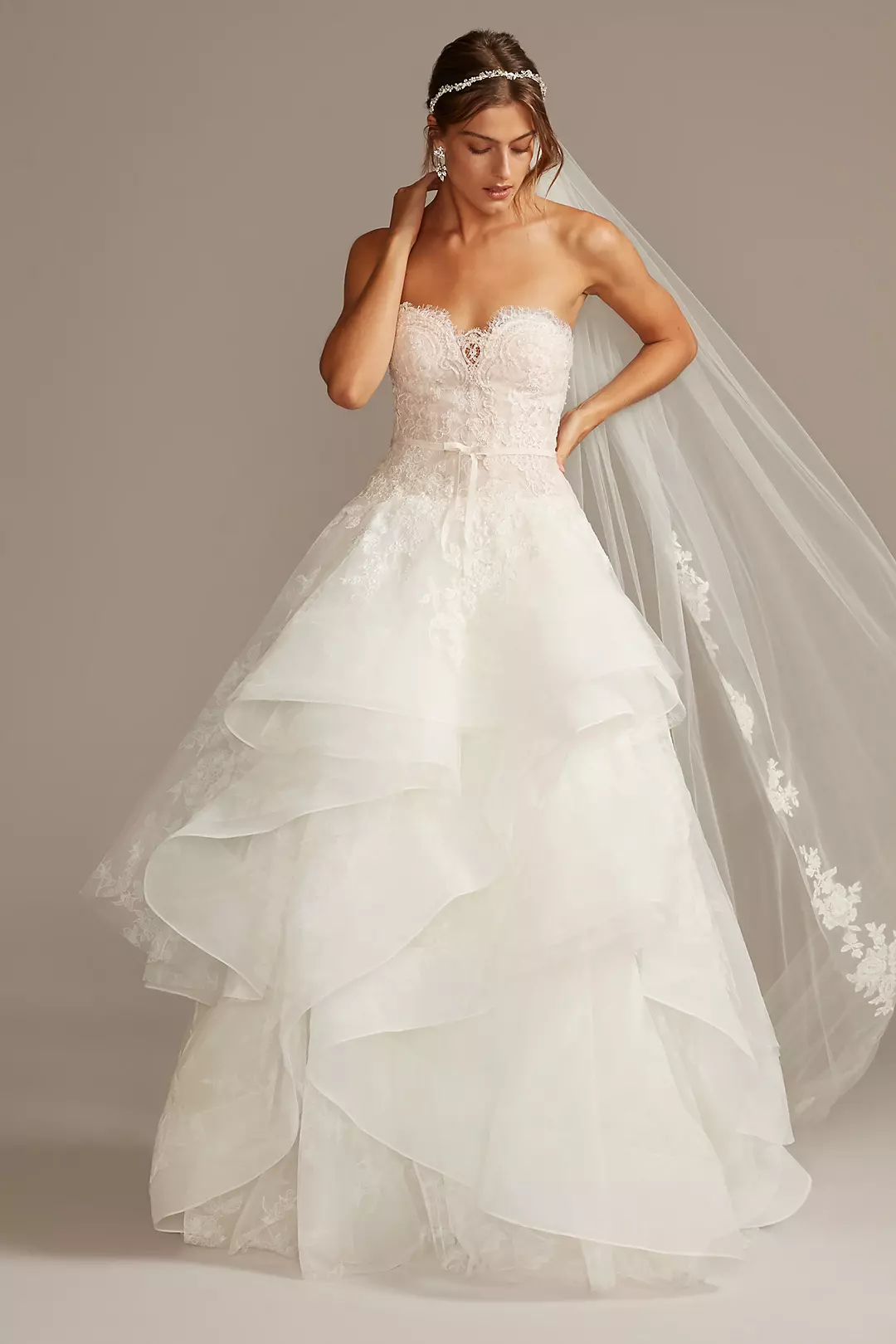 Printed Tulle Wedding Dress with Tiered Skirt Image