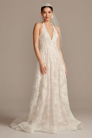 Beaded Lace Halter A-line Wedding Dress
