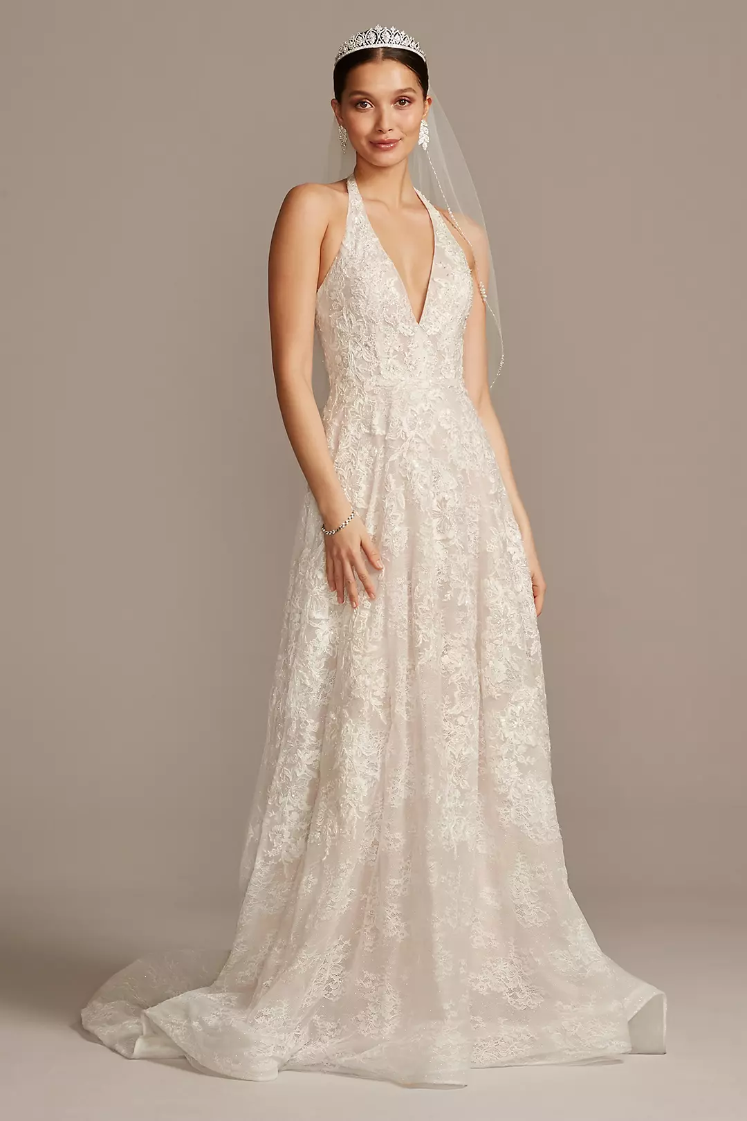 Beaded Lace Halter A-line Wedding Dress Image