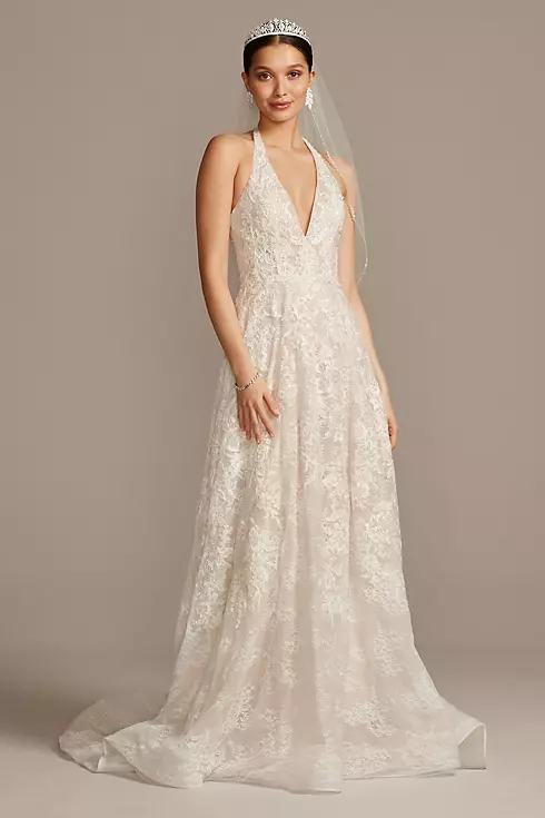 Beaded Lace Halter A-line Wedding Dress Image 1