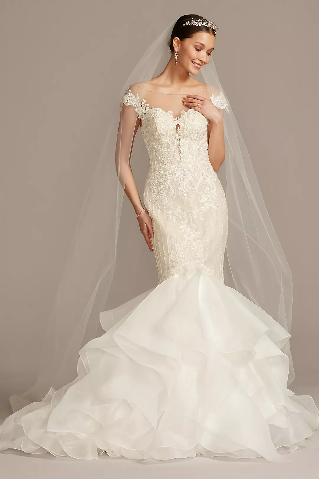 Linear Beaded Applique Mermaid Wedding Dress Image
