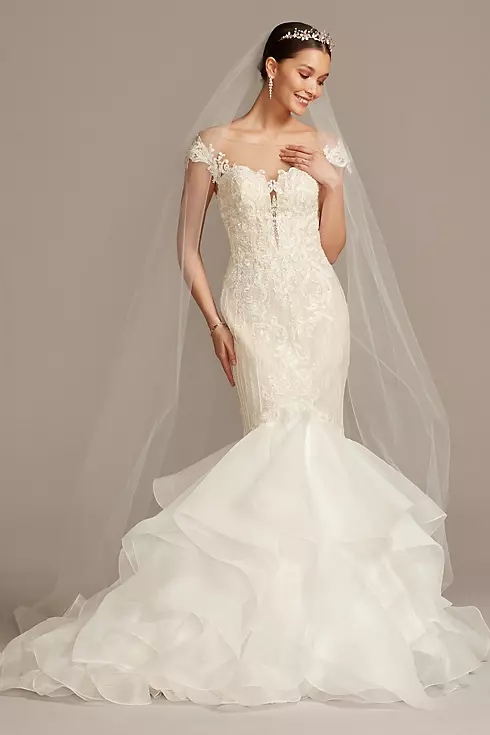 Linear Beaded Applique Mermaid Wedding Dress Image 1