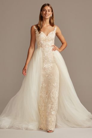Lace Sheath Wedding Dress with Tulle Overskirt