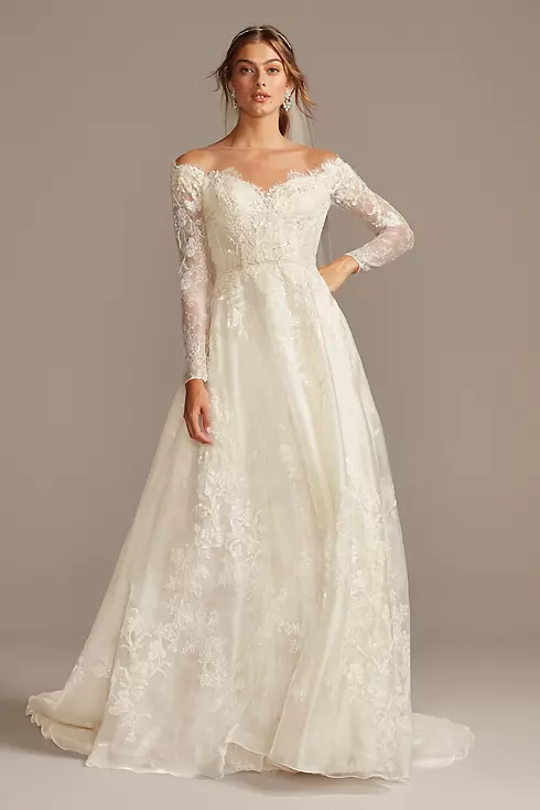 Shimmer Lace Long Sleeve Applique Wedding Dress Image 1