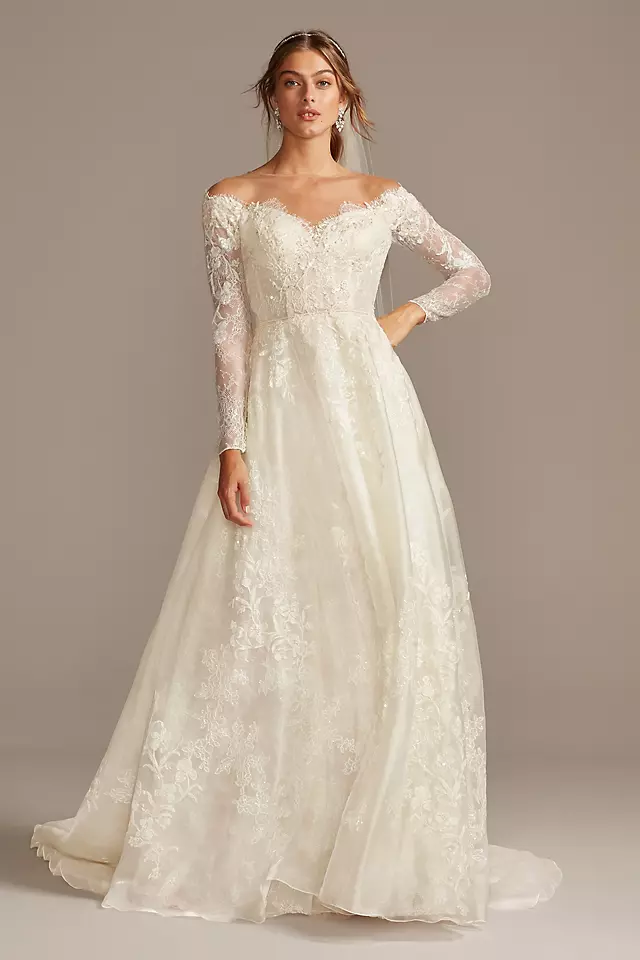 Shimmer Lace Long Sleeve Applique Wedding Dress Image