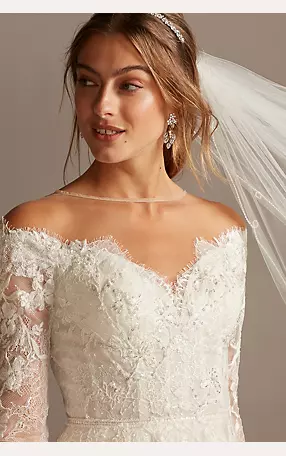 Shimmer Lace Long Sleeve Applique Wedding Dress Image 4