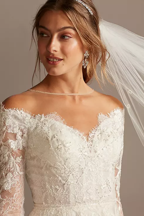 Shimmer Lace Long Sleeve Applique Wedding Dress Image 4