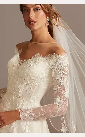 Shimmer Lace Long Sleeve Applique Wedding Dress Image 3