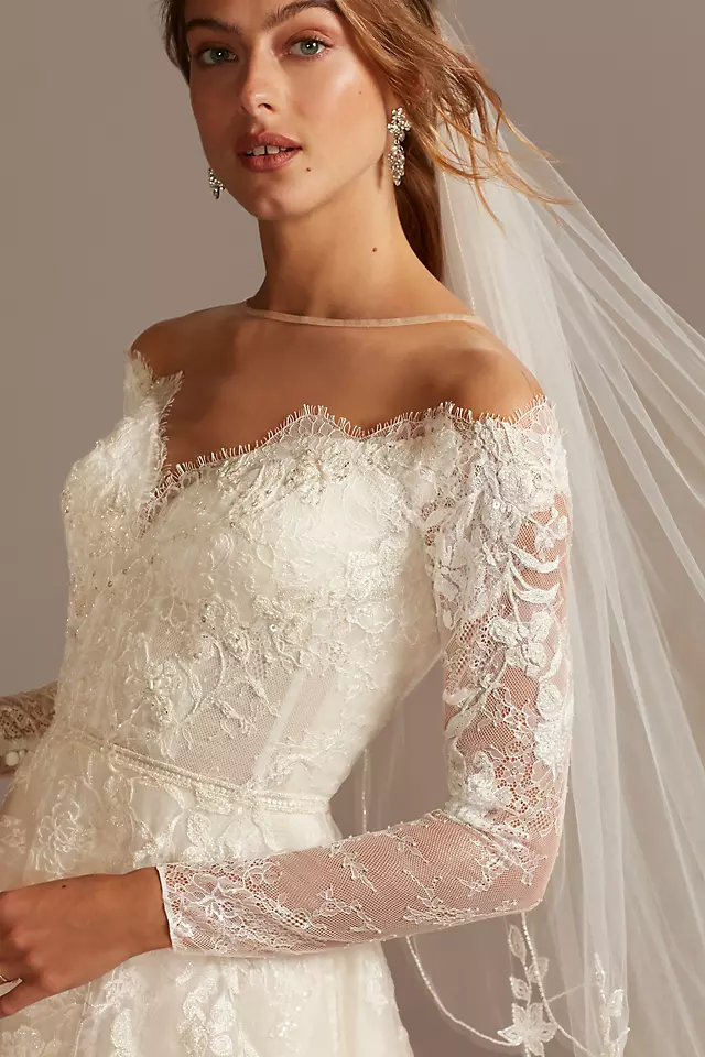 Shimmer Lace Long Sleeve Applique Wedding Dress Image 3