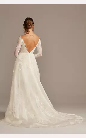 Shimmer Lace Long Sleeve Applique Wedding Dress Image 2