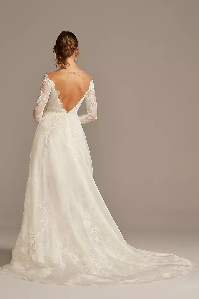 Shimmer Lace Long Sleeve Applique Wedding Dress Image 2