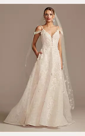 Beaded Applique Wedding Dress with Swag Sleeves Image 1